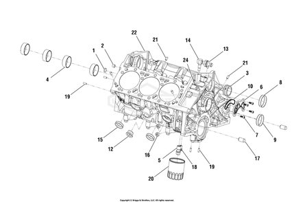 Engine Group - Cylinder Block Diagram and Parts List for 076158-02  Briggs and Stratton Generator